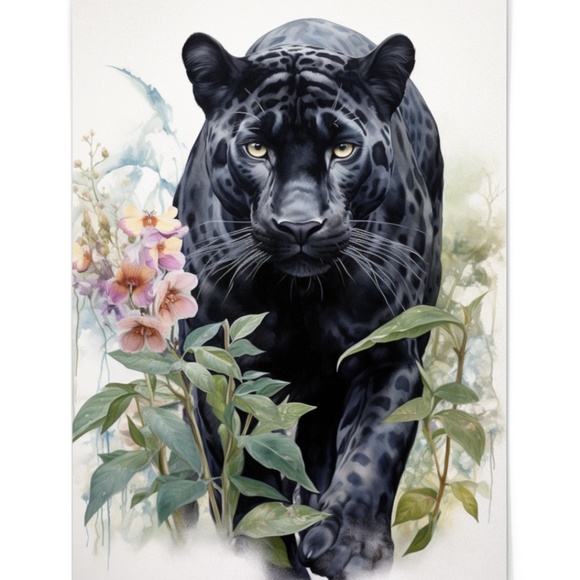Watercolor Black Jaguar Wall Art Print Unframed - Majestic Jungle Elegance - Picture 3 of 7